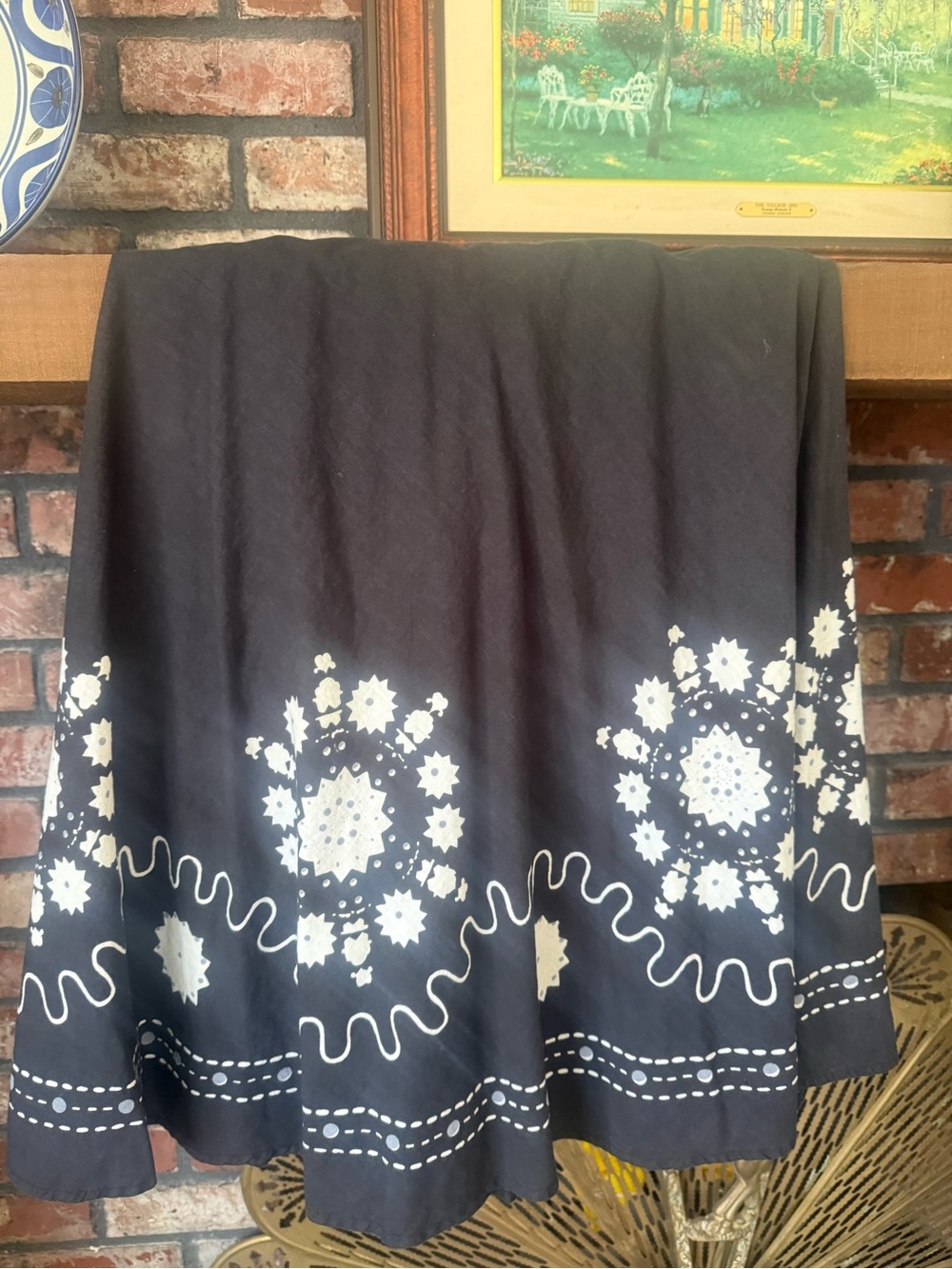 VTG Y2K Studio West 100% Cotton Resist Dye Print Midi Skirt India Black Size S